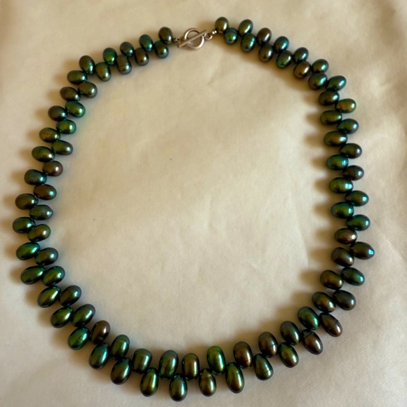 Vintage genuine pearl Peacock Green necklace 16 inch - Picture 8 of 12